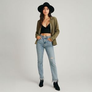 Free People Distressed Frayed Hem Straight Leg Jeans 31 Waist